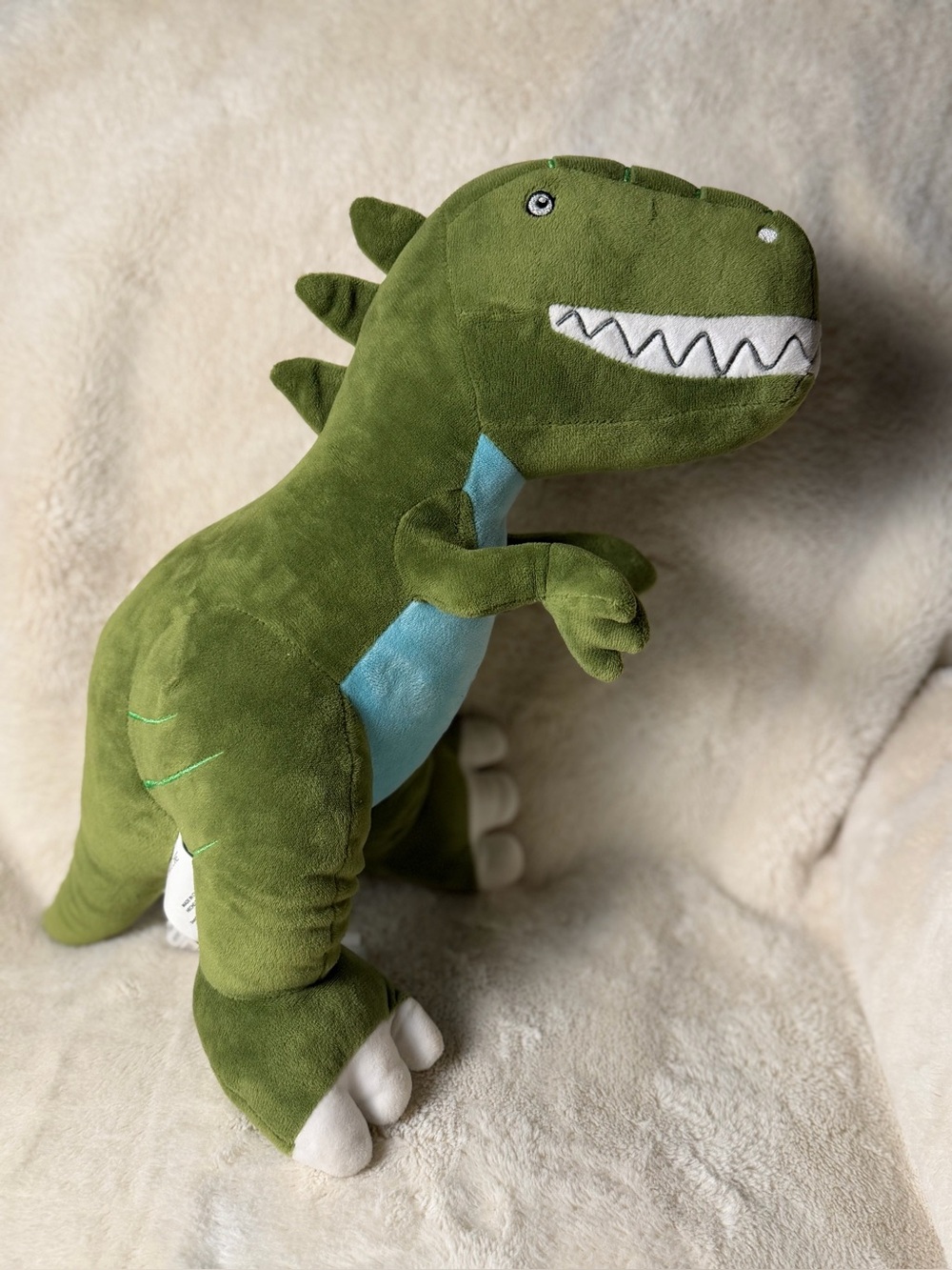 Green Plush Dinosaur Stuffed Animal with Light Blue Belly - Soft Kids Toy